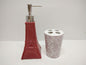 Royal Bath Novelty Paris Glamour Eiffel Tower 2 Piece Ceramic Bath Set: 1 Lotion Pump and 1 Toothbrush Holder - Red/Pink