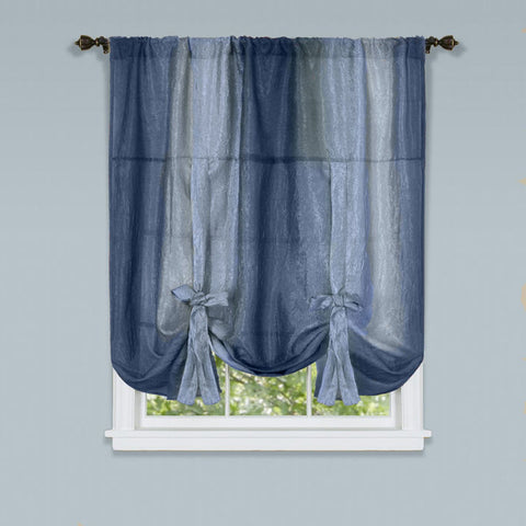 Traditional Elegance Ombre Window Curtain Tie Up Shade 50x63 - Blue