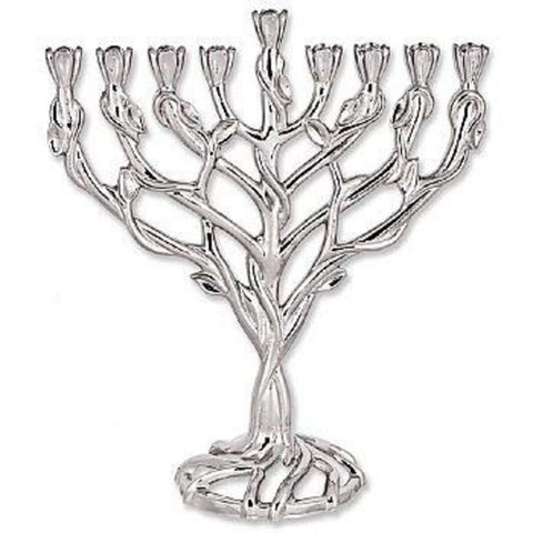 Ben&Jonah Highly Polished Chrome Plated Menorah-Flowers and Vine Design-9 1/2" x 4" x 10 1/4"