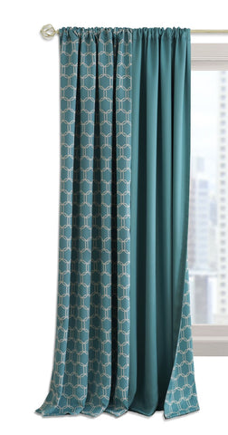 Traditional Elegance Anochecer Reversible Blackout Rod Pocket Curtain Panel - 50x84 - Turquoise