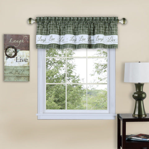 Traditional Elegance Live, Love, Laugh Window Curtain Valance - 58x14 - Green