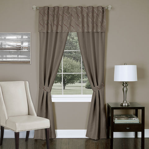 Traditional Elegance Lattice - 5 Piece Window Curtain Set - 55x84 - Toffee