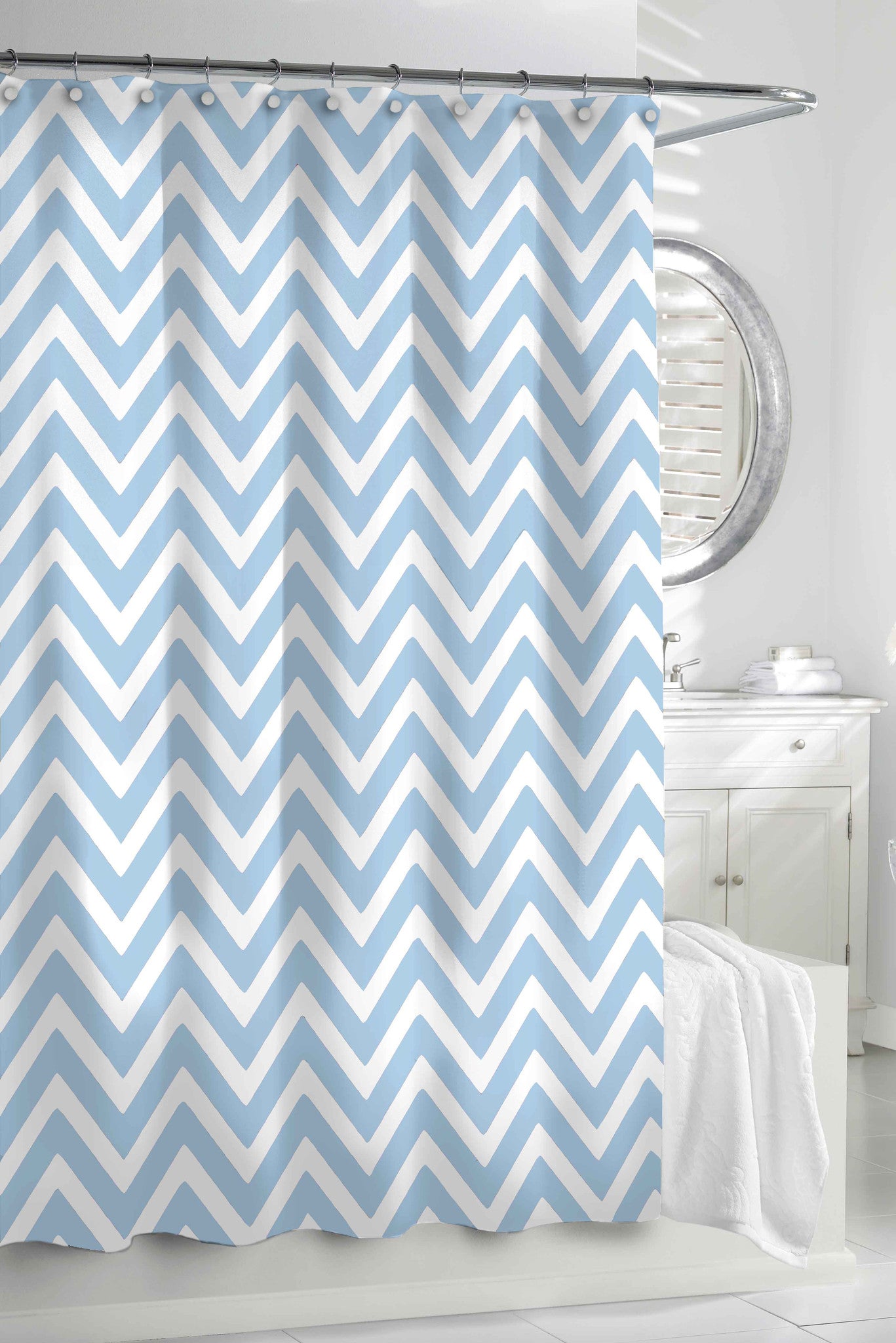 Royal Bath 100% Cotton Shower Curtain (72" x 72") Aqua/White Chevron