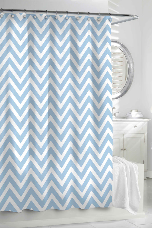 Royal Bath 100% Cotton Shower Curtain (72" x 72") Aqua/White Chevron