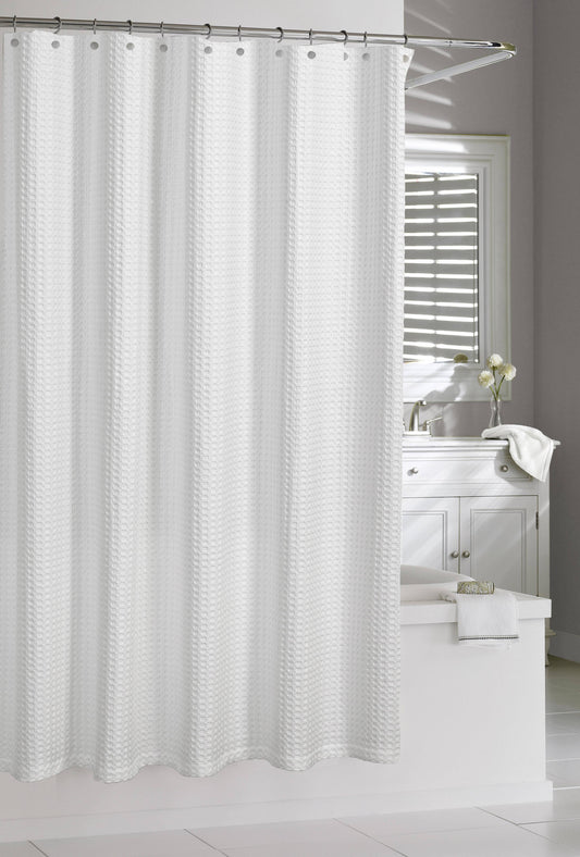 Royal Bath 100% Cotton Extra Heavy Hotel Quality Shower Curtain (72" x 72") - White Honeycomb Waffle