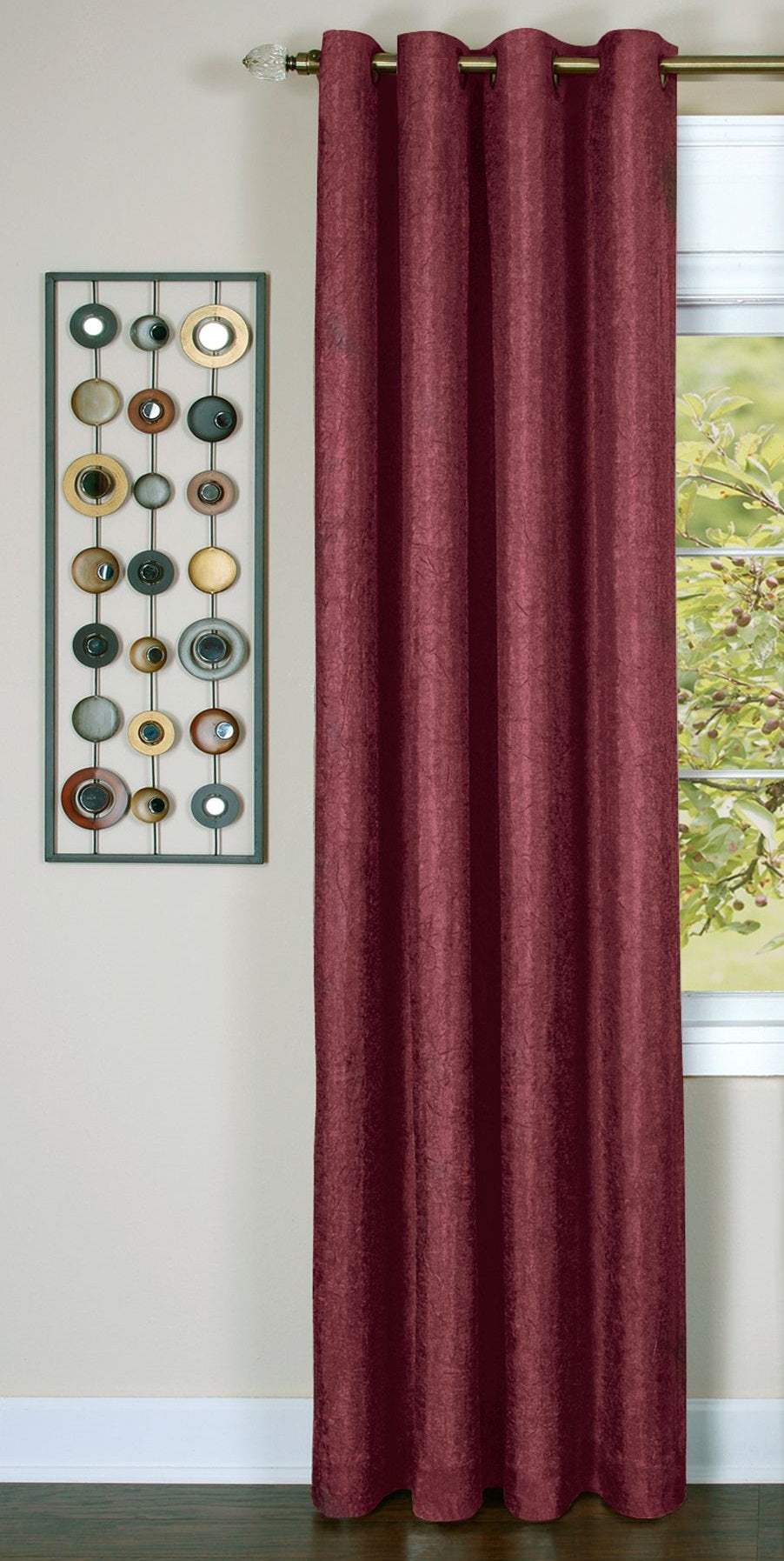 Traditional Elegance Trinia - Lined Grommet Window Curtain Panel - 50x63 Burgundy