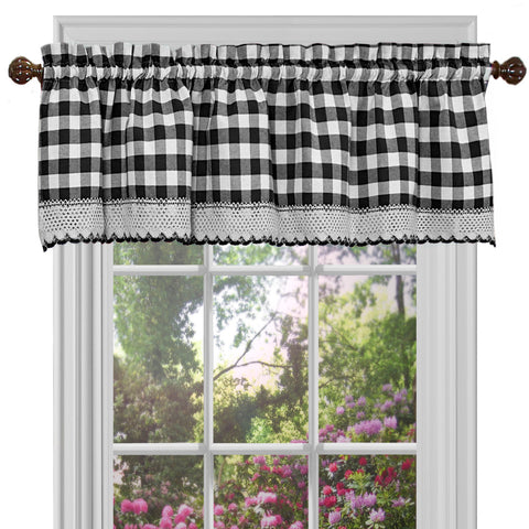 Traditional Elegance Buffalo Check Window Curtain Valance - 58x14 - Black