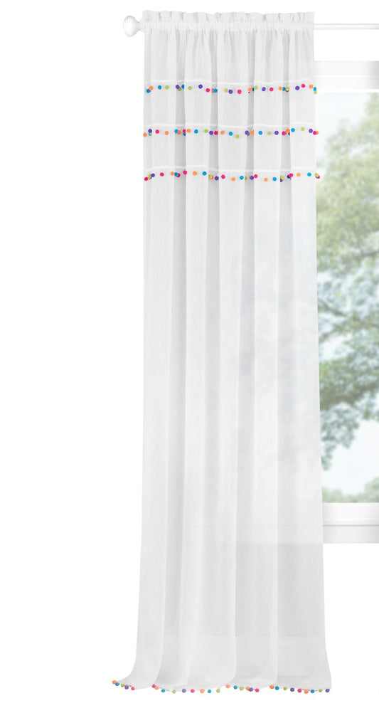 Traditional Elegance Pom Pom Rod Pocket Window Curtain Panel - 52x84 - Bright