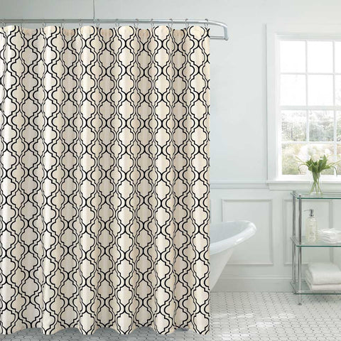 Royal Bath Contorno Flocking Shower Curtain (70" x 72") with Roller Hooks - Off White/Black