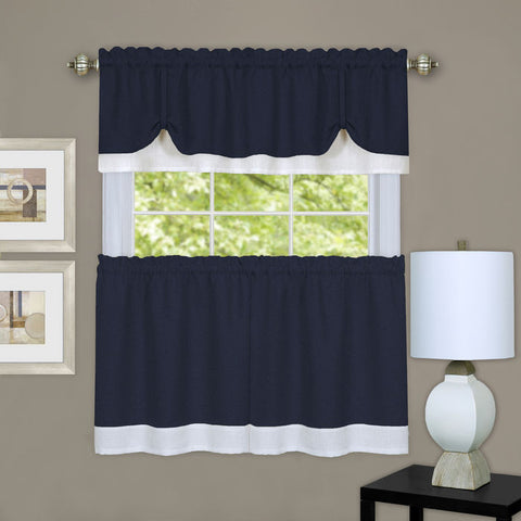 Traditional Elegance Kate Window Curtain Tier and Valance Set 58x36/58x14 - Navy/White