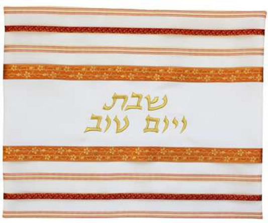 Ben and Jonah Challah Cover-20" X 16"-Orange/Red Stripes-Poly Silk