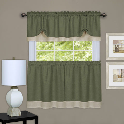 Traditional Elegance Kate Window Curtain Tier and Valance Set 58x36/58x14 - Green/Camel