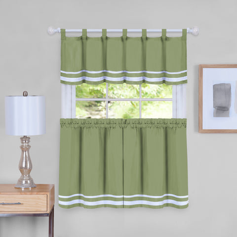 Traditional Elegance Bismark Window Curtain Tier Pair and Valance Set - 58x36 - Green