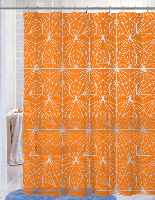 Royal Bath Neon Spider WEB PEVA Non-Toxic Shower Curtain - 70" x 72" with 12 Matching Roller Hooks - Bright Orange