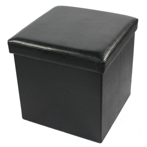 Traditional Elegance Collapsible Storage Ottoman - Black Faux Leather 15x15x15