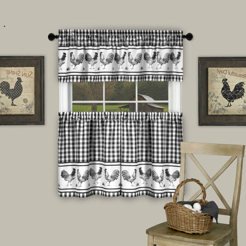 Traditional Elegance Farm Window Curtain Tier Pair and Valance Set - 58x36 - Black