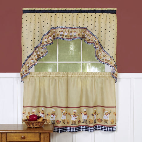 Traditional Elegance Cucina - Printed Tier and Swag Window Curtain Set - 57x36 - Multi