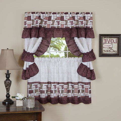 Traditional Elegance Inspiration Cottage Window Curtain Set 57x36 Tier Pair/57x36 Ruffled Topper