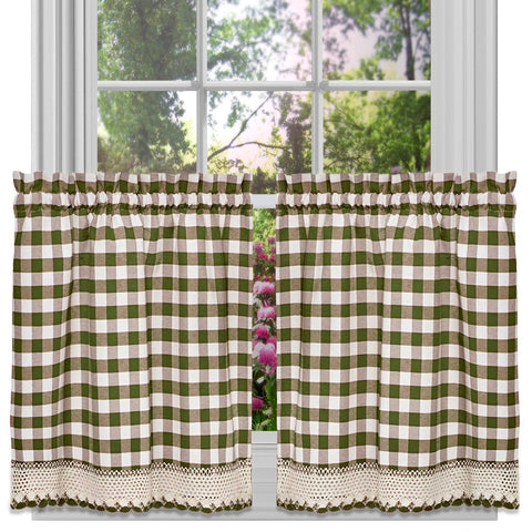 Traditional Elegance Buffalo Check Window Curtain Tier Pair - 58x36 - Sage