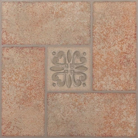 Traditional Elegance Madison Beige Terracotta Motif Center 12x12 Self Adhesive Vinyl Floor Tile - 20 Tiles/20 sq. ft.