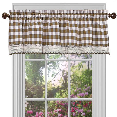 Traditional Elegance Buffalo Check Window Curtain Valance - 58x14 - Taupe