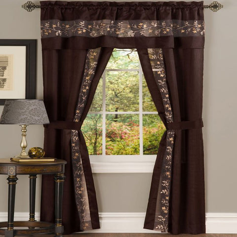 Traditional Elegance Fairfax 5 Piece Window Curtain Set - 55x63 - Chocolate