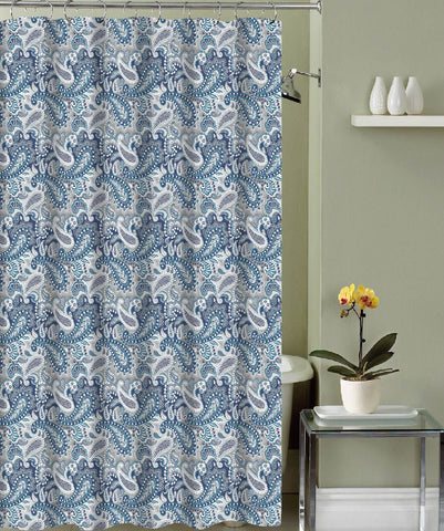 Royal Bath Blue Paisley Canvas Fabric Shower Curtain (70" x 72") with Roller Hooks