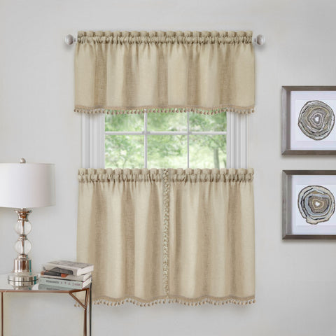 Traditional Elegance Olivia Window Kitchen Curtain Tier Pair and Valance Set - 58x36 - Linen