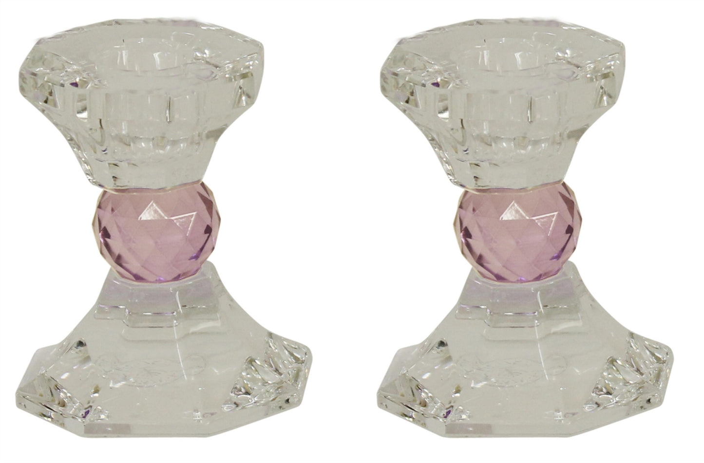 Ben and Jonah Sabbath/Shabbos Crystal Candlesticks - Pink - 3.25" H 2.75" L