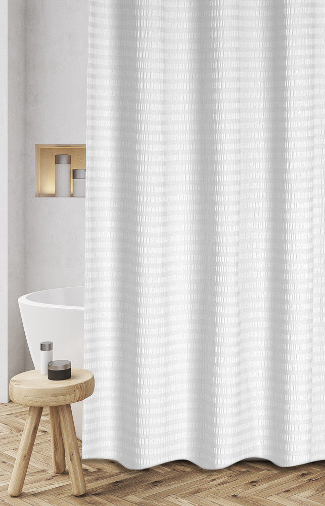 Royal Bath 100% Cotton Textured Stipes Shower Curtain (72" x 72") - White