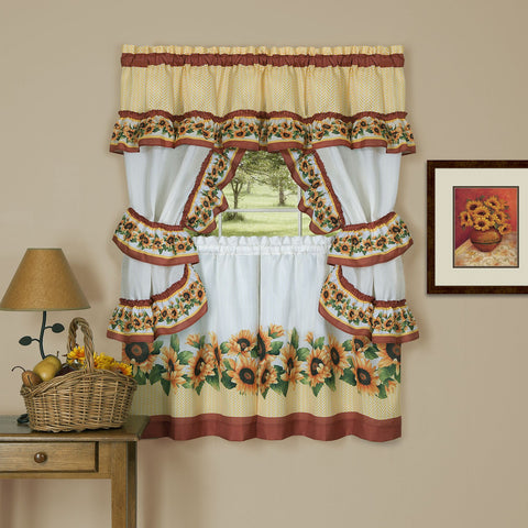 Traditional Elegance Black Eyed Susan Cottage Window Curtain Set - 57x36 - Spice