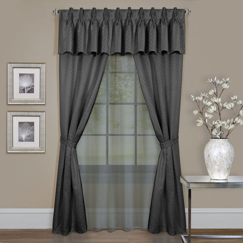 Traditional Elegance Lorraine 6 Pc Window Curtain Set  - 55x84 - Charcoal