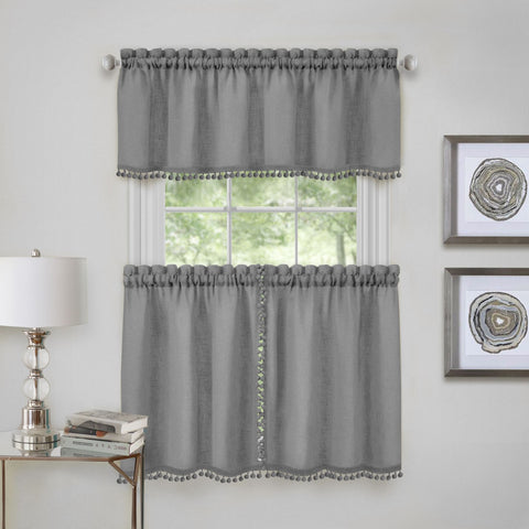 Traditional Elegance Olivia Window Kitchen Curtain Tier Pair and Valance Set - 58x36 - Grey