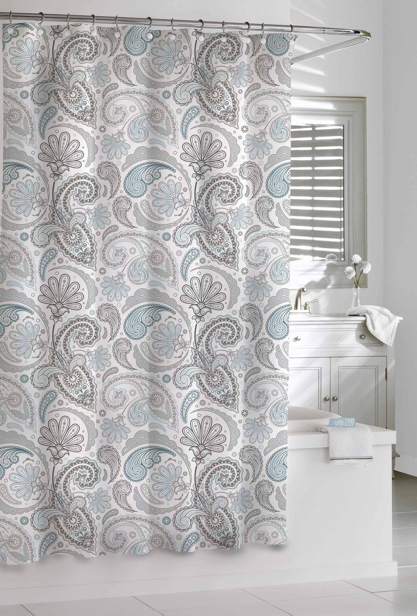 Royal Bath 100% Cotton Shower Curtain (72" x 72") Blue/Grey Paisley