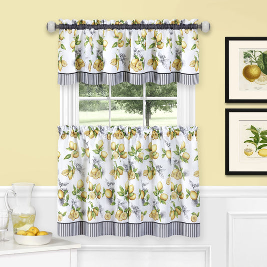 Traditional Elegance Lemon Drop Tier and Valance Window Curtain Set - 58x36 - Yellow