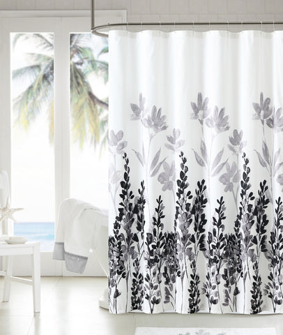 Royal Bath Shades of Grey Black and White Floral Embossed Microfiber Fabric Shower Curtain - 72" x 72"