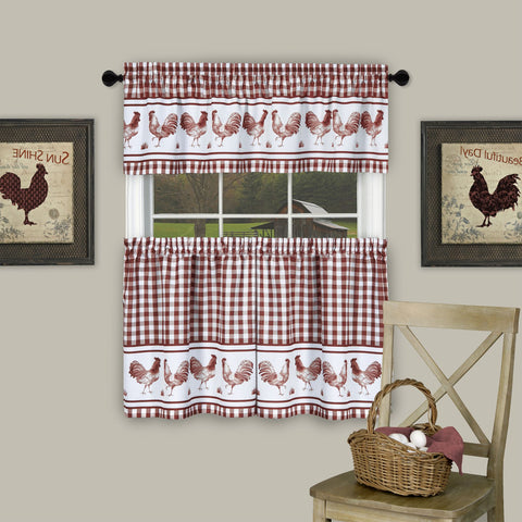 Traditional Elegance Farm Window Curtain Tier Pair and Valance Set - 58x36 - Burgundy