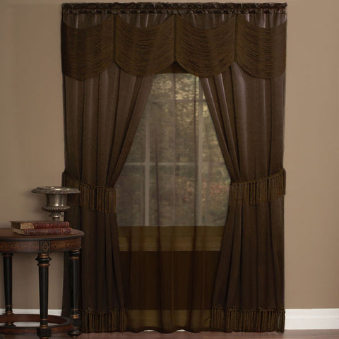 Traditional Elegance Halo 6 Piece Window Curtain Set - 56x63 - Chocolate