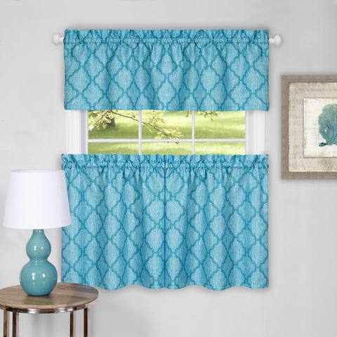 Traditional Elegance Viola Window Curtain Tier Pair and Valance Set - 58x36 - Turquoise