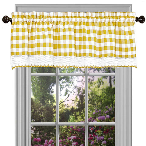 Traditional Elegance Buffalo Check Window Curtain Valance - 58x14 - Yellow