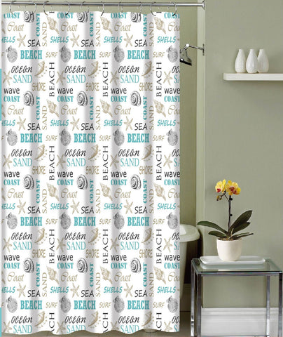 Royal Bath Paradise Shore Canvas Fabric Shower Curtain (70" x 72") with Roller Hooks -