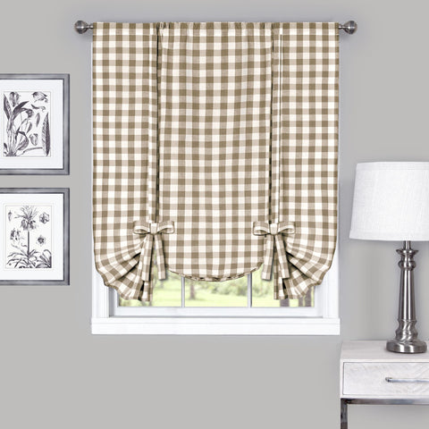 Traditional Elegance Buffalo Check Window Curtain Tie Up Shade - 42x63 - Taupe