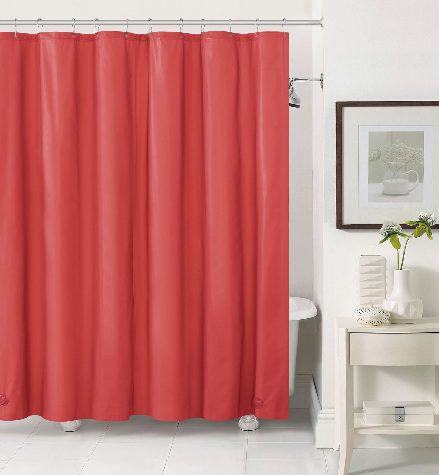 Royal Bath 2 in 1 Fabric Front Shower Curtain with Peva Non-Toxic Liner Backing - Red (72" x 72")