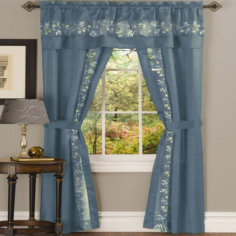 Traditional Elegance Fairfax 5 Piece Window Curtain Set - 55x84 - Ice Blue