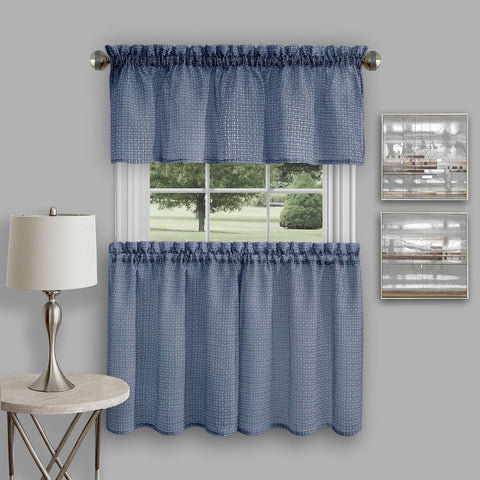 Traditional Elegance Summit Window Kitchen Curtain Tier Pair and Valance Set - 58 x 36/58x14 - Navy