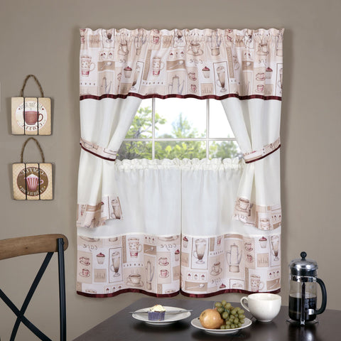 Traditional Elegance Cappuccino Embellished Cottage Window Curtain Set 58x36