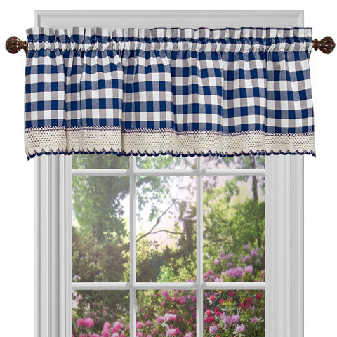 Traditional Elegance Buffalo Check Window Curtain Valance - 58x14 - Navy