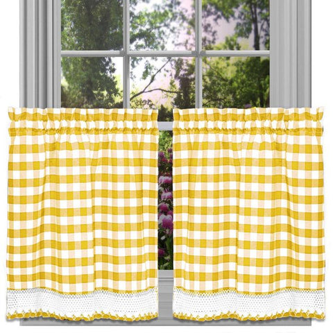 Traditional Elegance Buffalo Check Window Curtain Tier Pair - 58x36 - Yellow