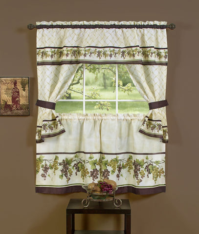 Traditional Elegance Tuscany Cottage Window Curtain Set - 57x36 Tier Pair/57x36 Tailored Topper with attached valance and tiebacks. - Multi