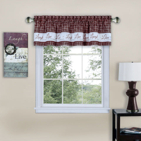 Traditional Elegance Live, Love, Laugh Window Curtain Valance - 58x14 - Burgundy